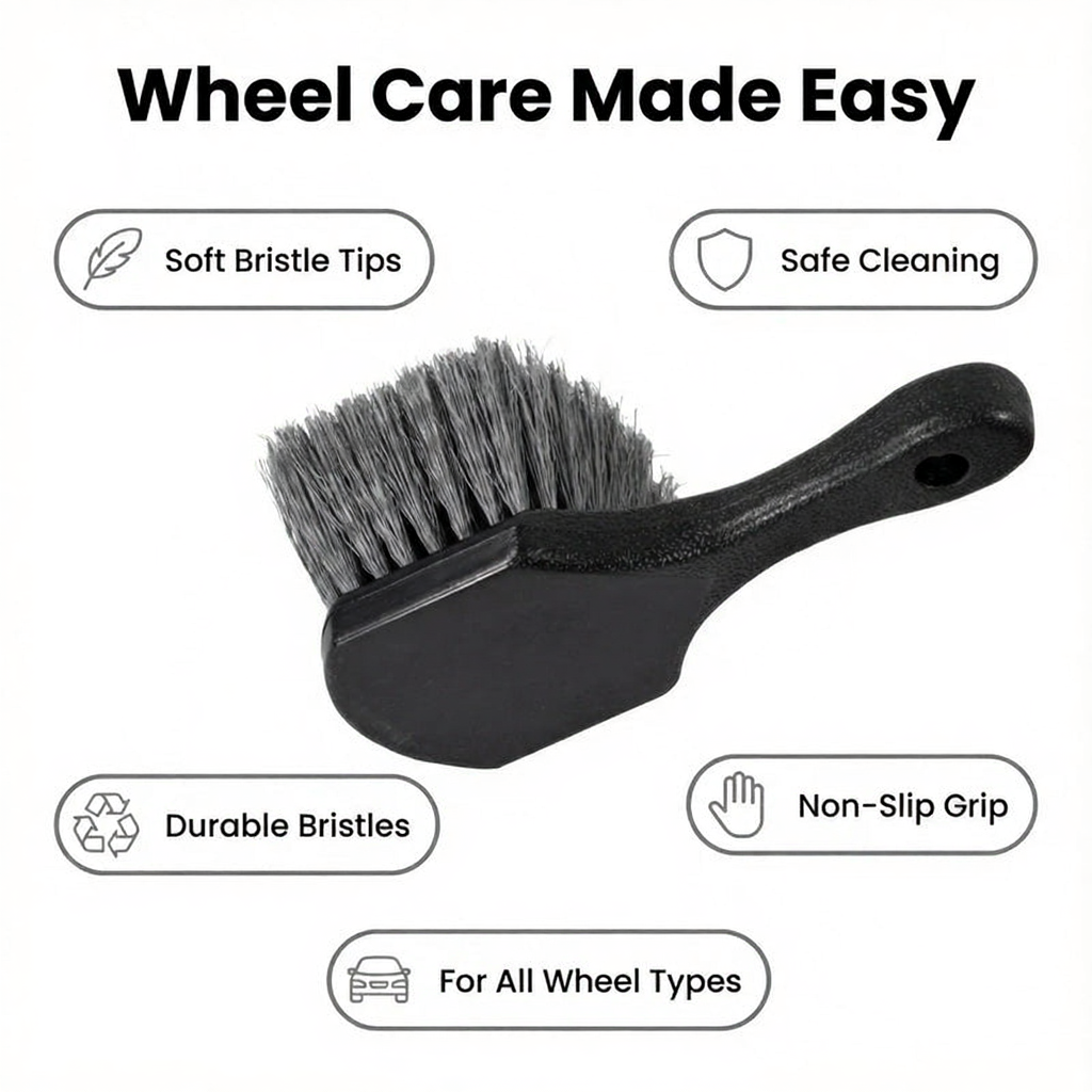 Car Wheel Tire Cleaning Brush Short Handle Tire Brush for Tesla Model 3/Y/S/X Secondary image