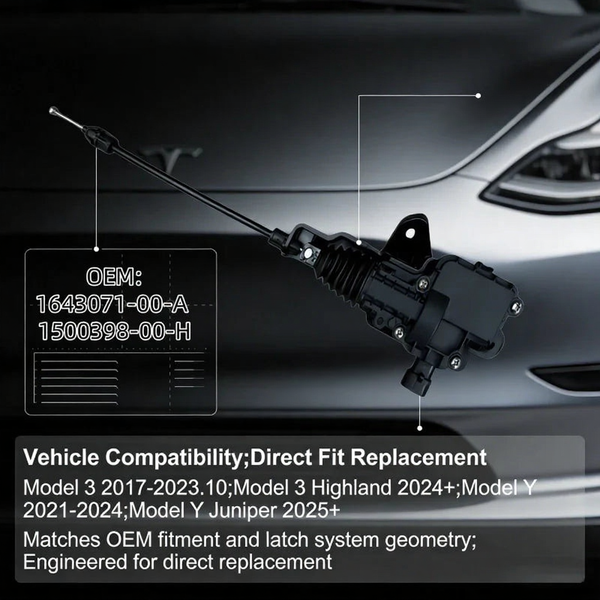 Hood Lock Actuator & Cable Assembly Direct Replacement for Tesla Model 3/Y (1643071-00-A 1500398-00-H)