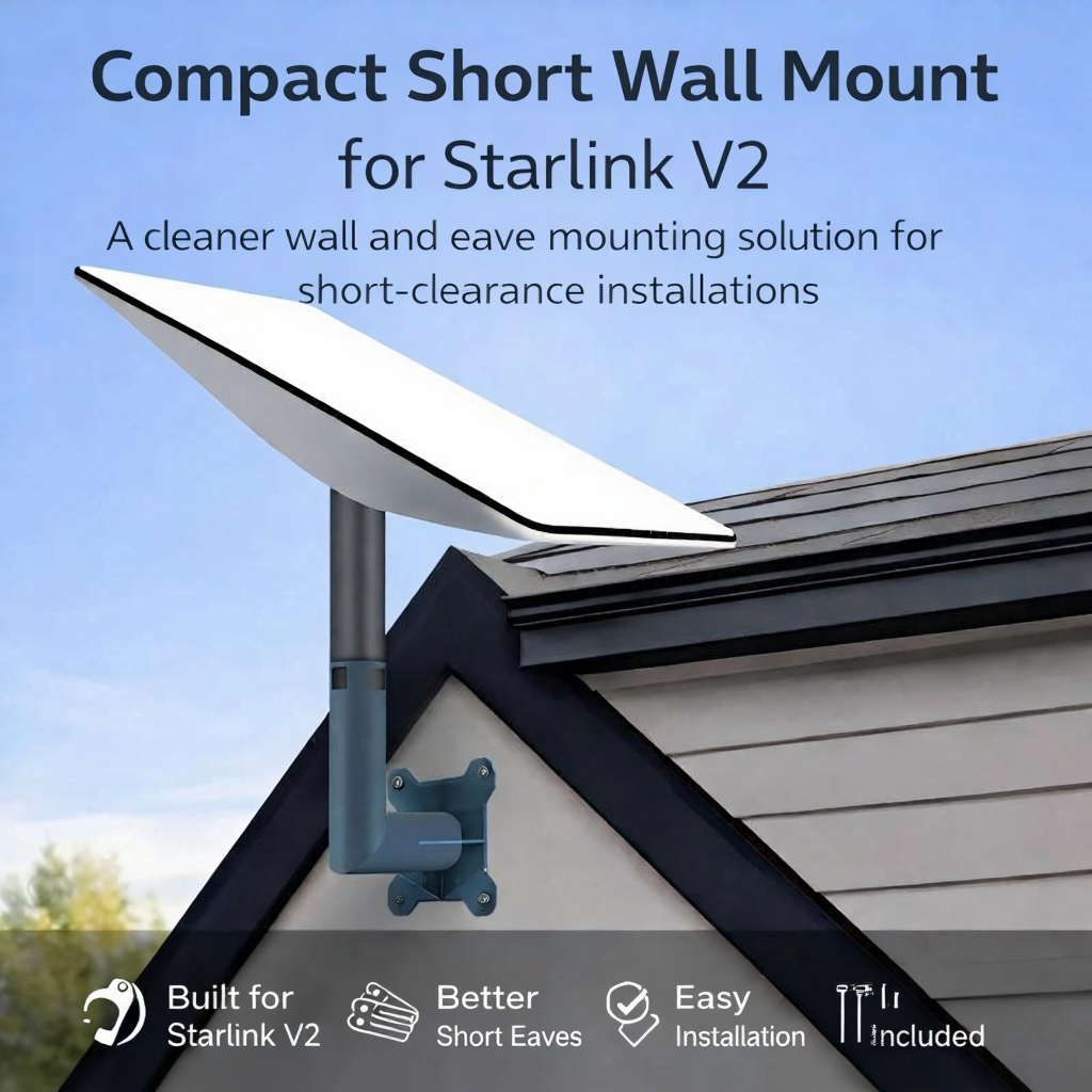 Compact Short Wall Mount for Starlink V2 Roof Eave & Wall Installation Secondary image