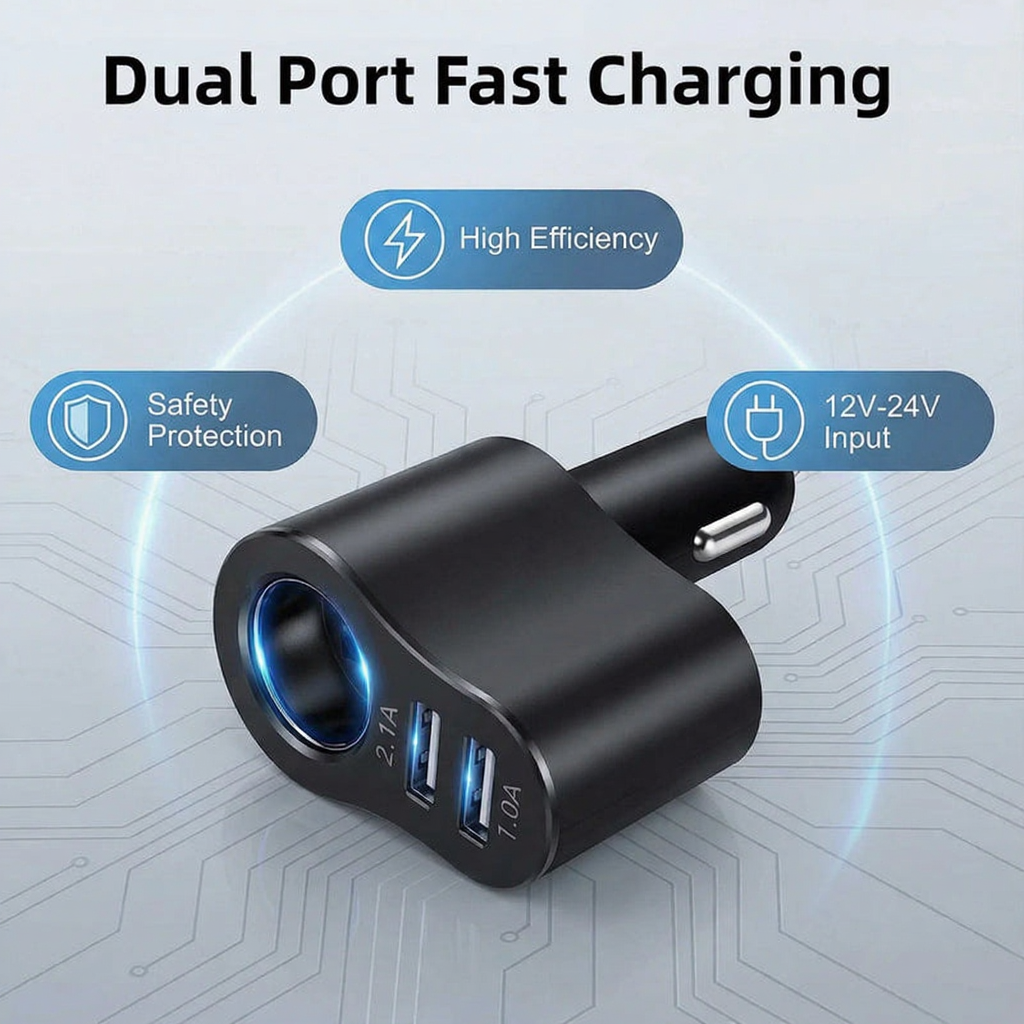 3-in-1 USB Car Charger Adapter Cigarette Lighter 120W Fast Charging for Tesla
