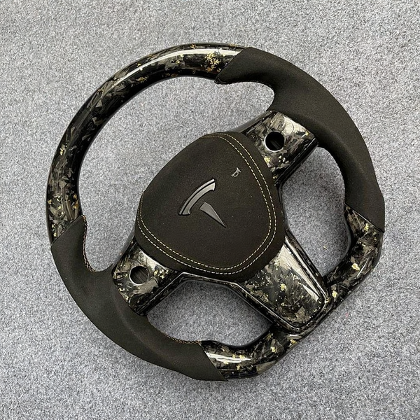 Tesla Model 3/Y 24 Karat Steering Wheel - Forged Carbon with Gold Flakes and Alcantara