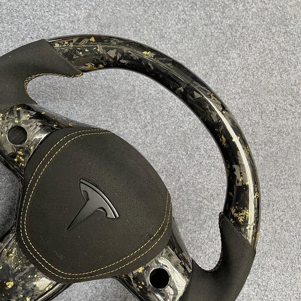 Tesla Model 3/Y 24 Karat Steering Wheel - Forged Carbon with Gold Flakes and Alcantara