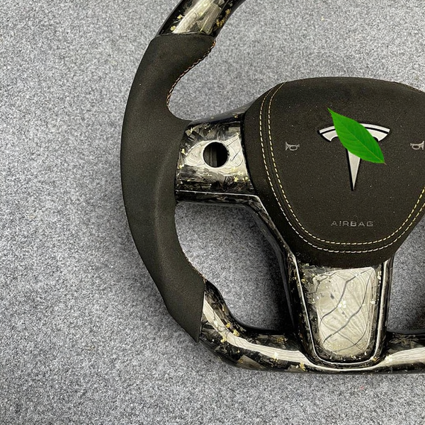 Tesla Model 3/Y 24 Karat Steering Wheel - Forged Carbon with Gold Flakes and Alcantara