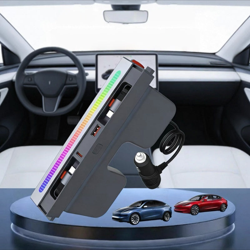 Retractable Fast Charging USB Hub Dock with Ambient Light for Tesla Model 3 Highland/Model Y Juniper Main image