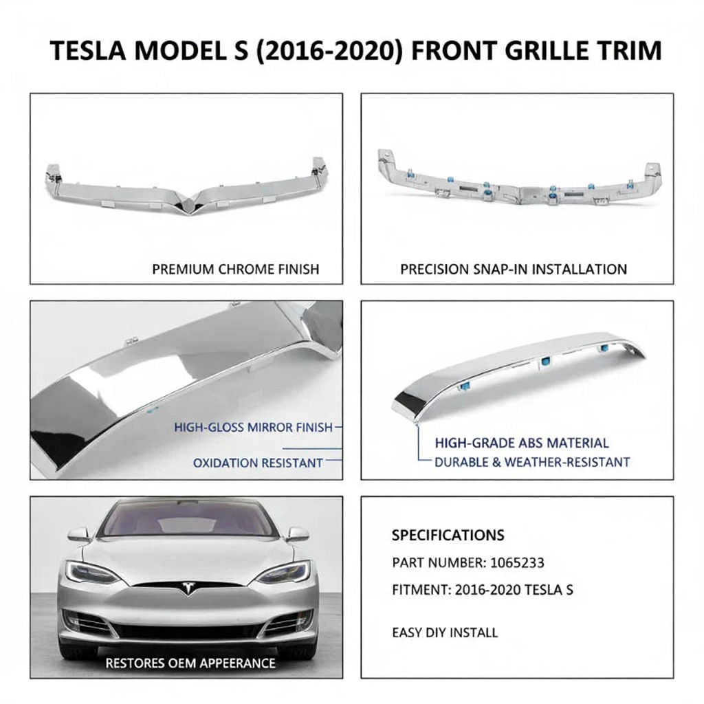 Front Bumper Grille Trim Molding Chrome for Tesla Model S 2016-2020 (1065233) Secondary image