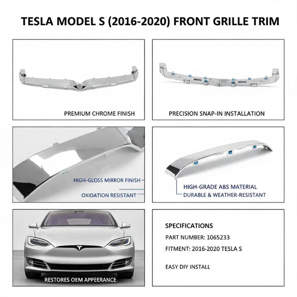 Front Bumper Grille Trim Molding Chrome for Tesla Model S 2016-2020 (1065233)