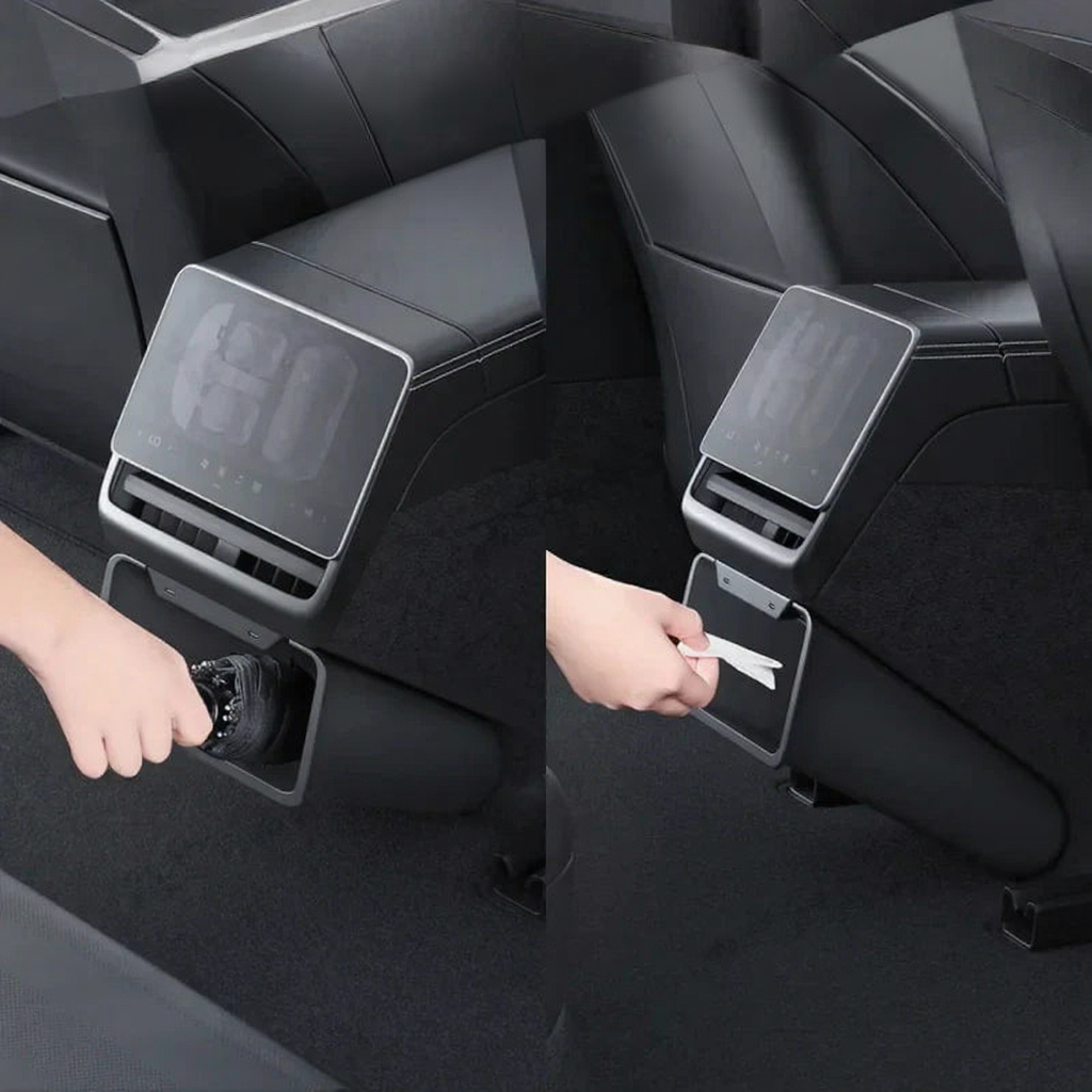 Under Seat Storage Box with Backseat Magnetic Trash Can for Tesla Model Y Juniper/ 3 Highland