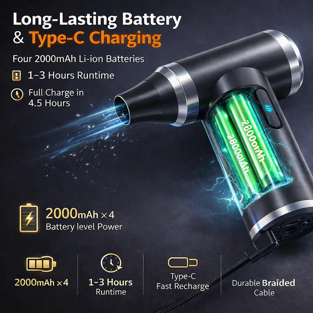 Rechargeable Handheld Electric Air Duster 125000 RPM Powerful Blower