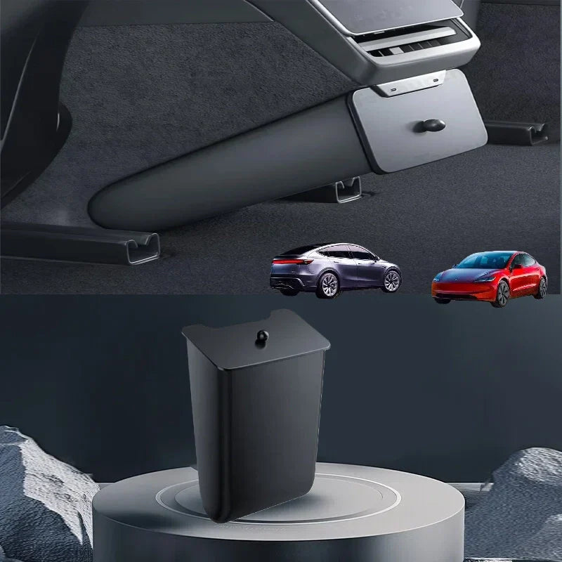 Under Seat Storage Box with Backseat Magnetic Trash Can for Tesla Model Y Juniper/ 3 Highland Main image