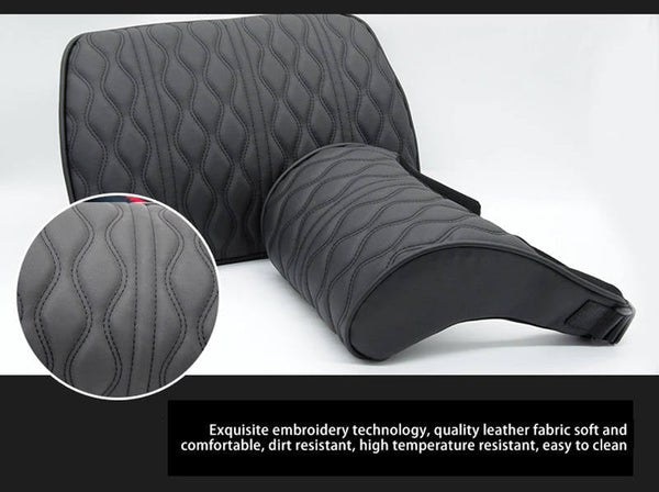 Embroidered Tesla Leather Headrest