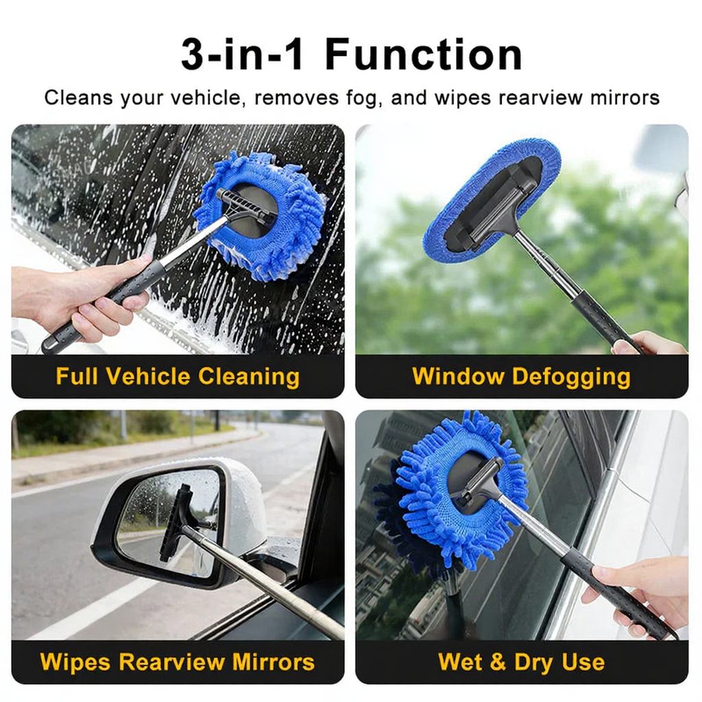 Tesla 3-in-1 Cleaning Kit - Car Windshield Squeegee Microfiber Dust Brush