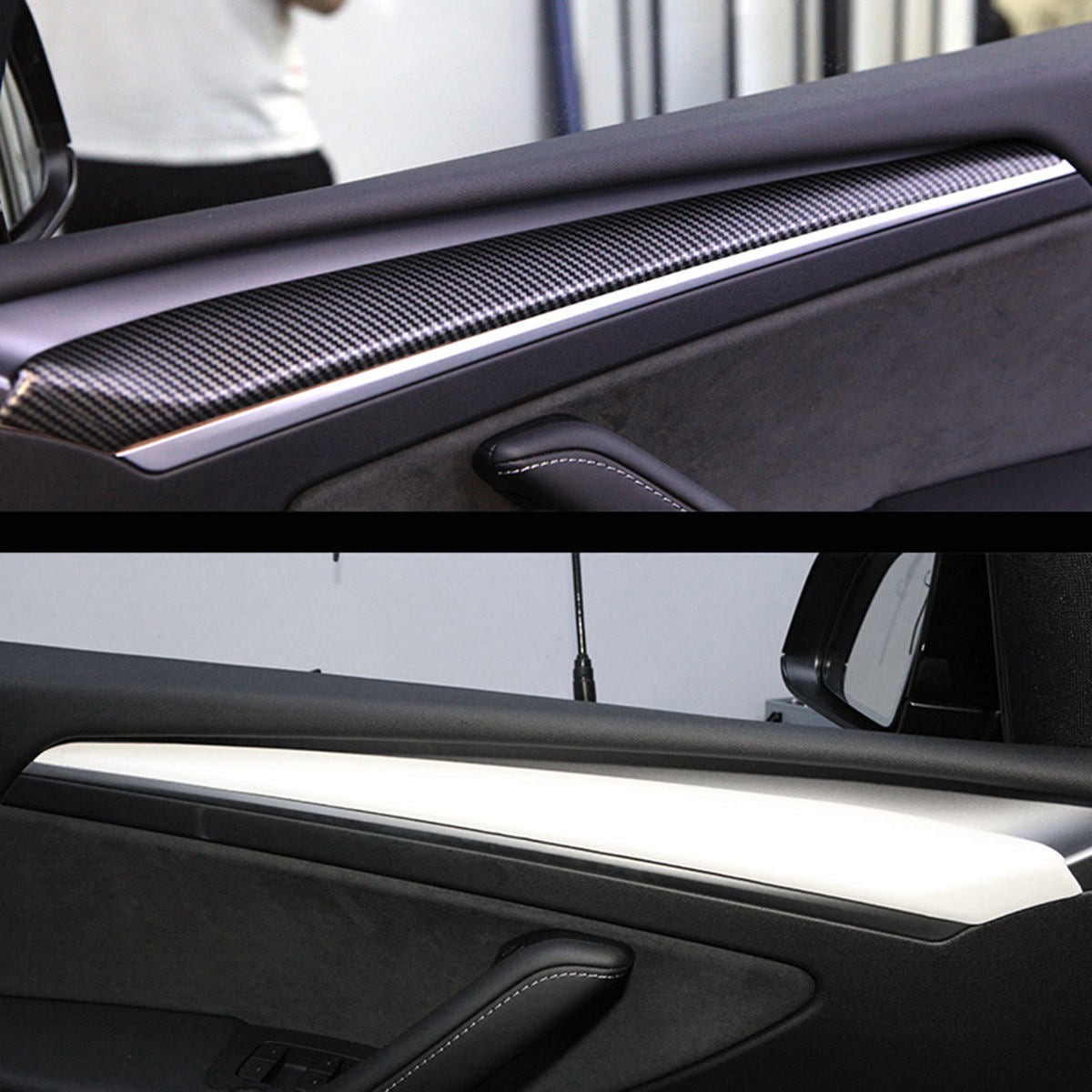 Carbon Fiber Interior Door Panel Cover Trim Fit For Tesla Model 3/Y （2021-2023）