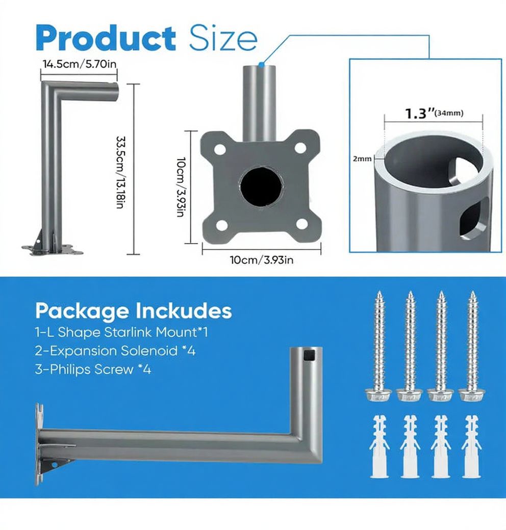 Starlink Gen 2 Long Wall Mount Bracket – Durable Outdoor Satellite Holder