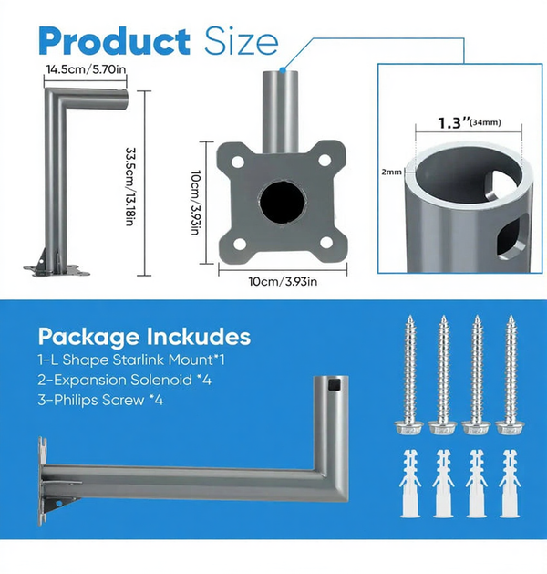 Starlink Gen 2 Long Wall Mount Bracket – Durable Outdoor Satellite Holder