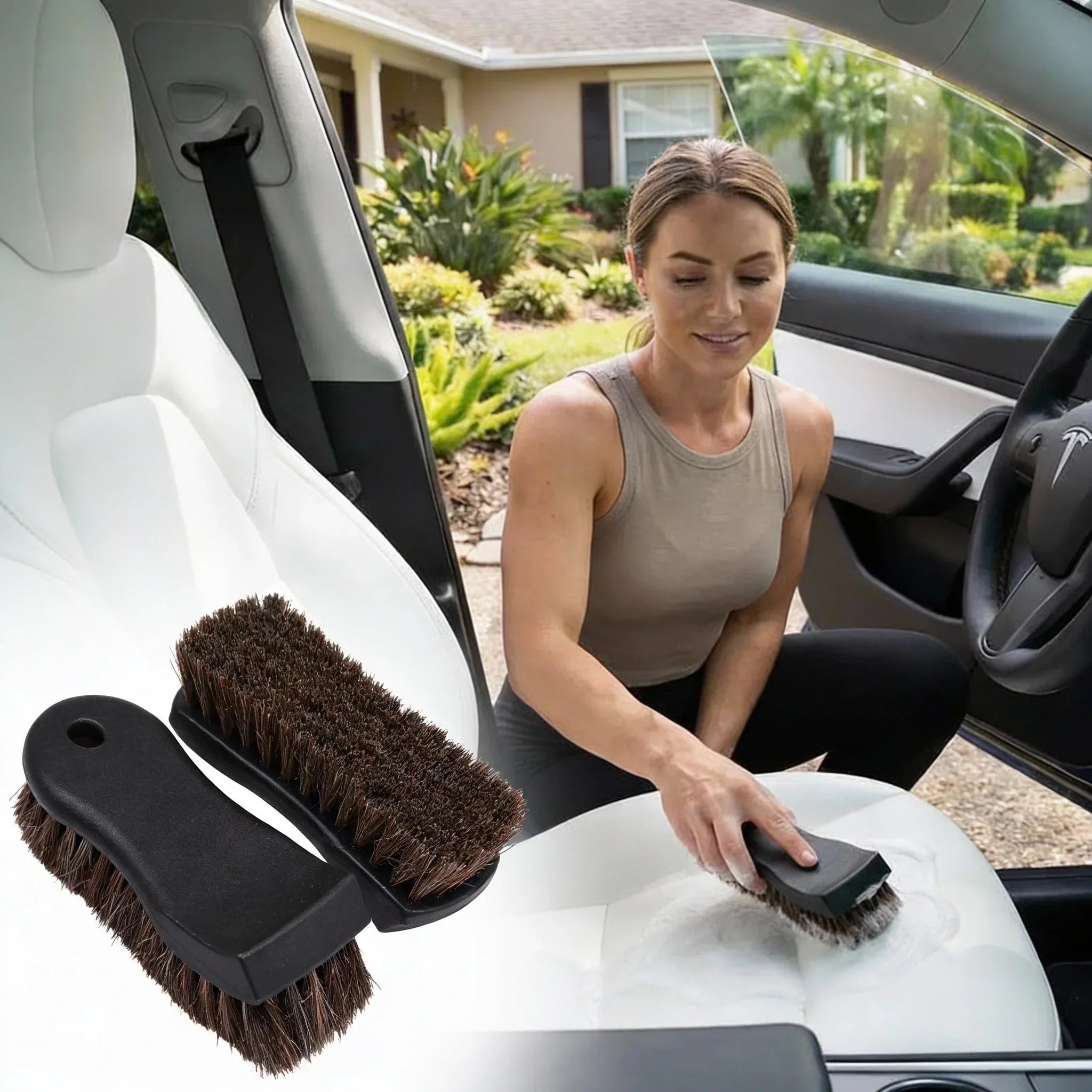 Bristle Horse Hair Leather Cleaning Brush for Tesla Interior | 1PCS Main image