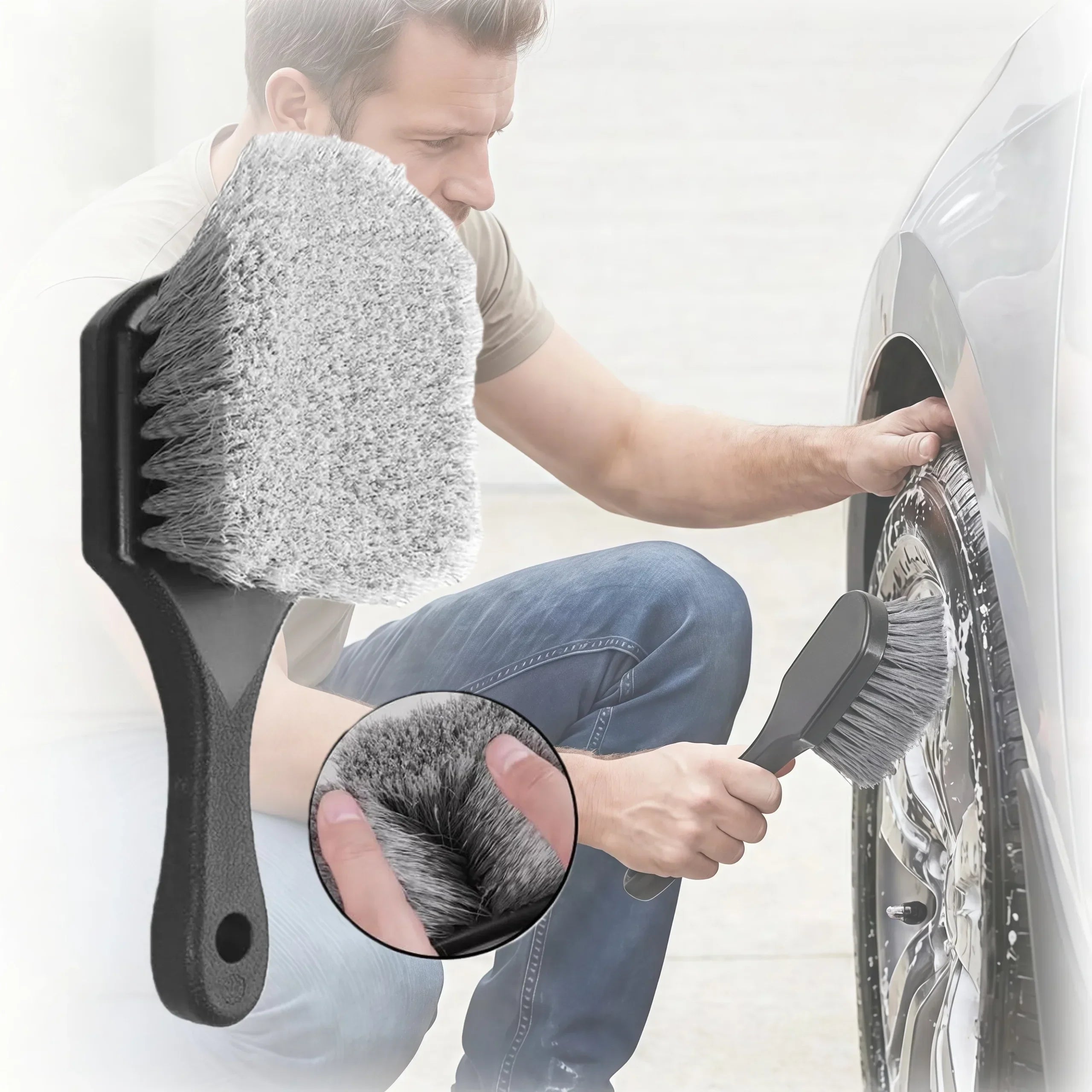 Car Wheel Tire Cleaning Brush Short Handle Tire Brush for Tesla Model 3/Y/S/X Main image