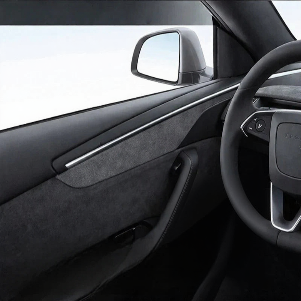 Alcantara Panel Overlays Door Trim Strips for Tesla Model Y 2019-2024