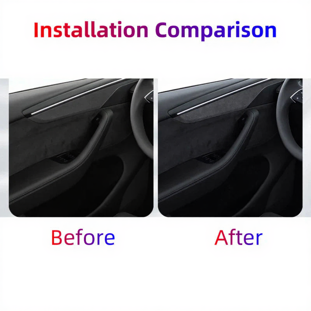 Alcantara Panel Overlays Door Trim Strips for Tesla Model Y 2019-2024