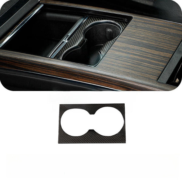 Carbon Fiber Center Console Cover Cup Holder Frame for Tesla Model S/X