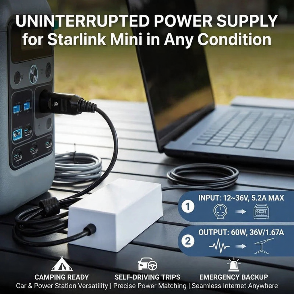 Car Power Adapter 12V-36V to 36V DC Converter for Starlink Mini Vehicle Power Supply