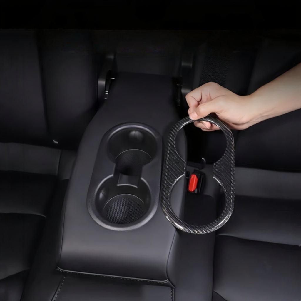 Carbon Fiber Backseat Cup Holder Cover for Tesla Model 3/Y