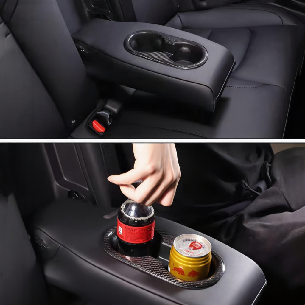 Carbon Fiber Backseat Cup Holder Cover for Tesla Model 3/Y