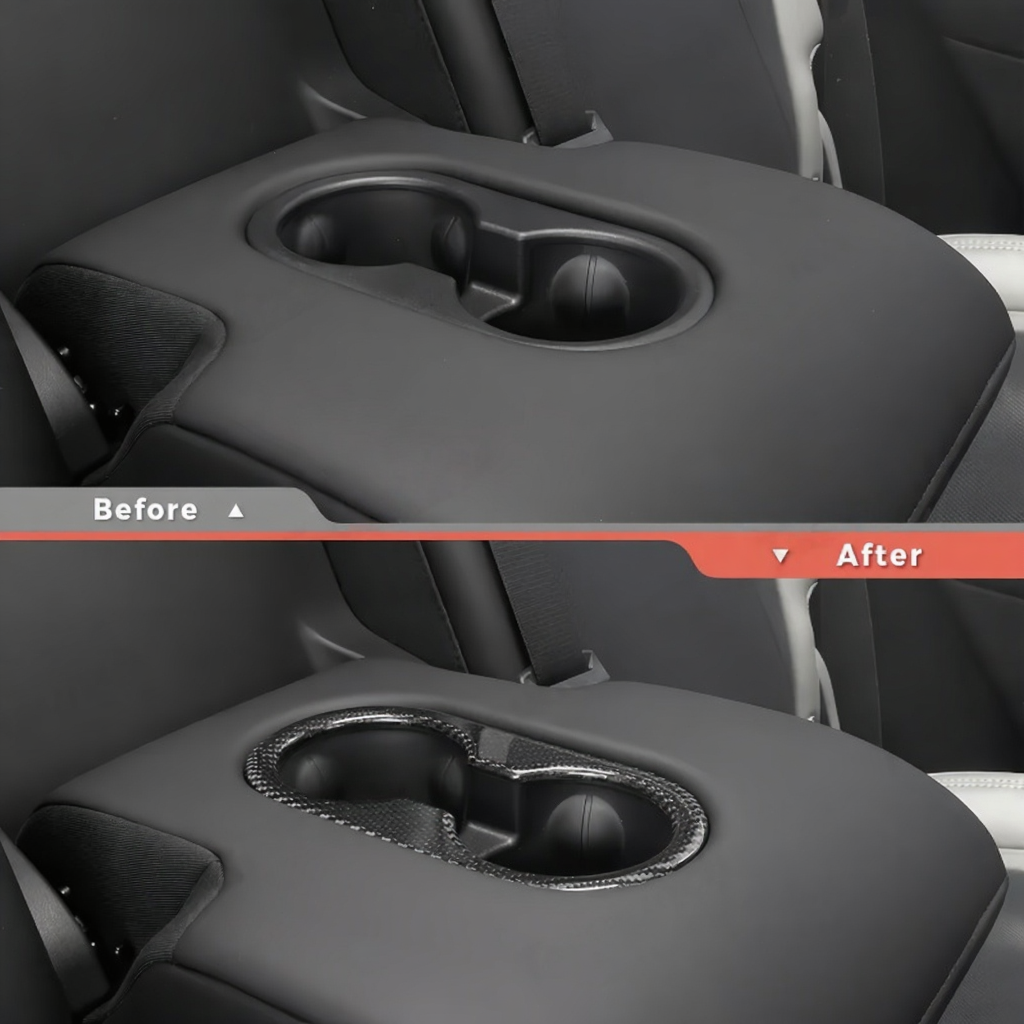 Carbon Fiber Backseat Cup Holder Cover for Tesla Model 3/Y