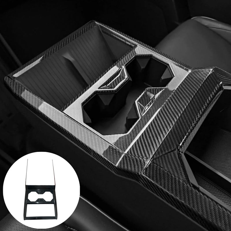 Carbon Fiber Center Console Cup Holder Panel Trim Cover for Tesla Cybertruck 2024+