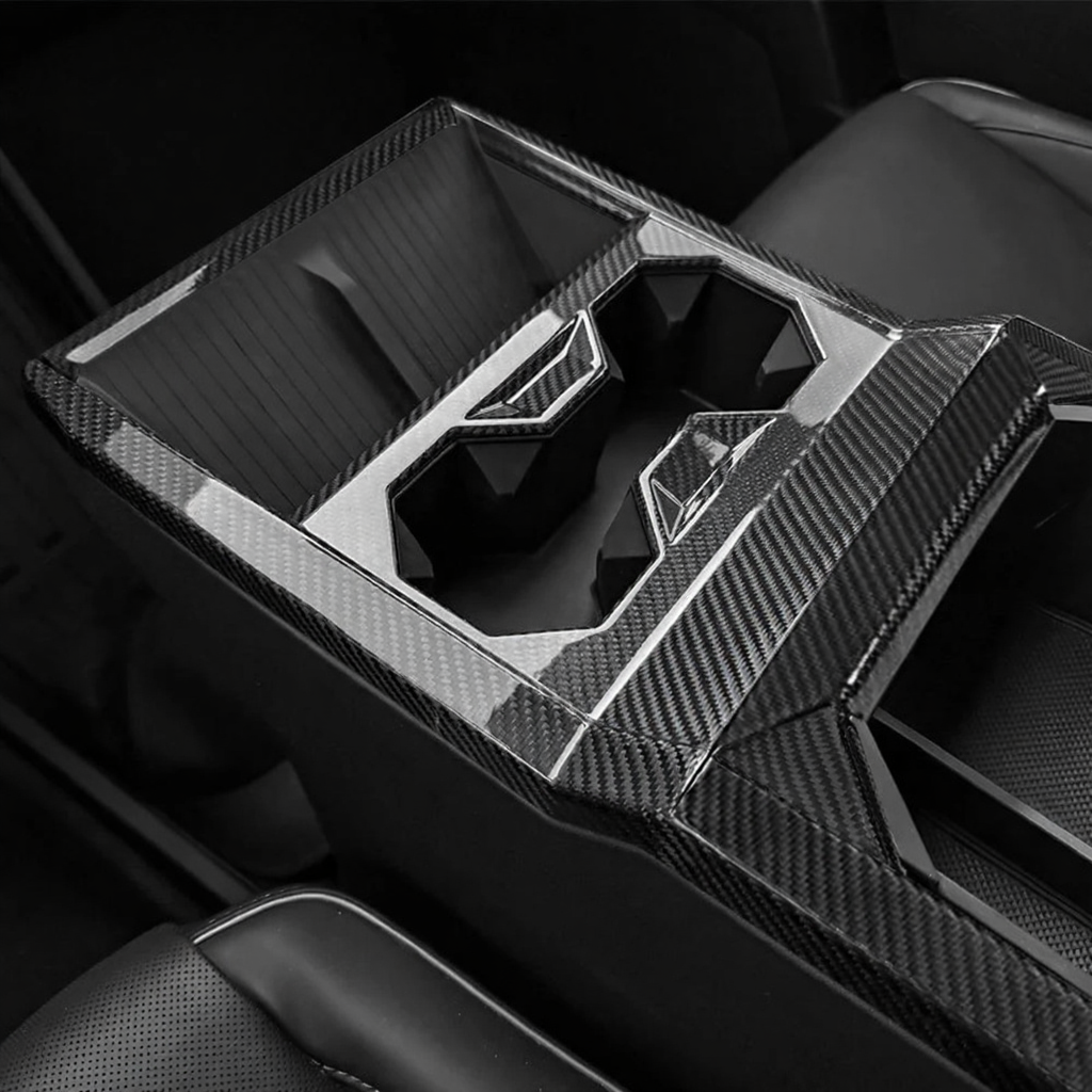 Carbon Fiber Center Console Cup Holder Panel Trim Cover for Tesla Cybertruck 2024+