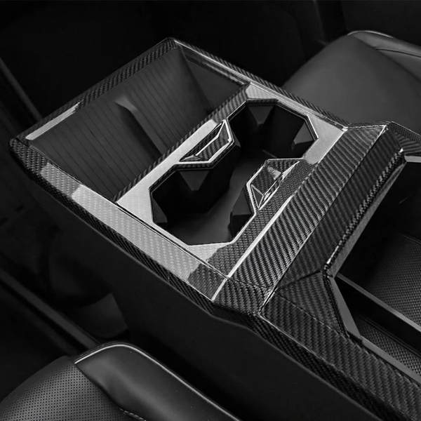 Carbon Fiber Center Console Cup Holder Panel Trim Cover for Tesla Cybertruck 2024+