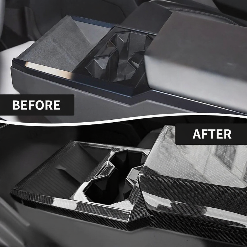 Carbon Fiber Center Console Cup Holder Panel Trim Cover for Tesla Cybertruck 2024+