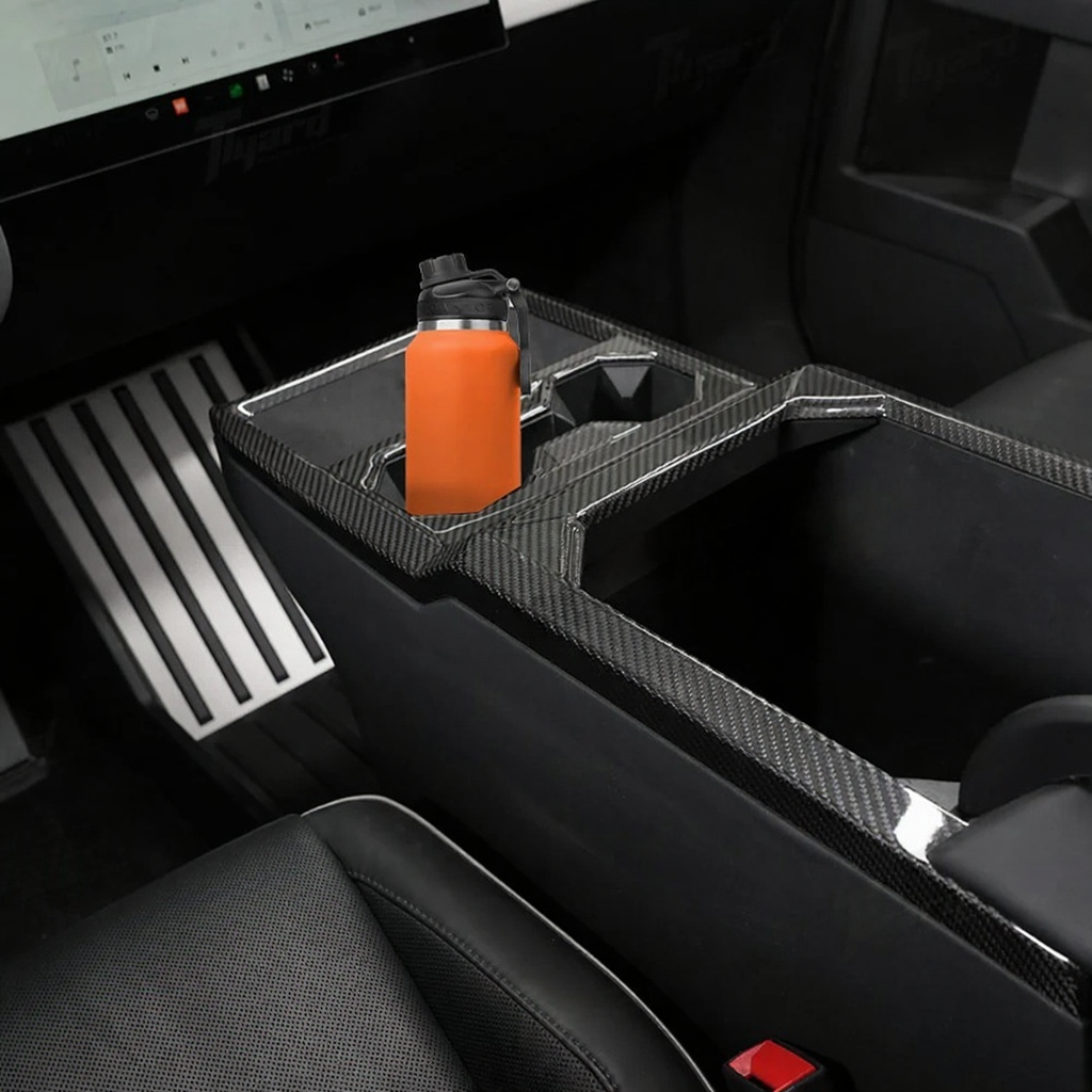 Carbon Fiber Center Console Cup Holder Panel Trim Cover for Tesla Cybertruck 2024+
