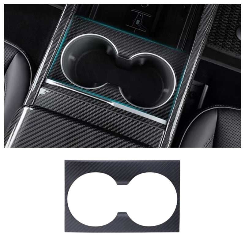 Carbon Fiber Console Cup Holder Overlay Cover for Tesla Model 3 Highland/Model Y Juniper Main image
