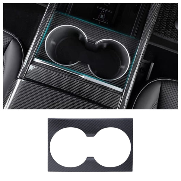 Carbon Fiber Console Cup Holder Overlay Cover for Tesla Model 3 Highland/Model Y Juniper