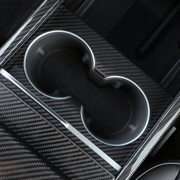 Carbon Fiber Console Cup Holder Overlay Cover for Tesla Model 3 Highland/Model Y Juniper