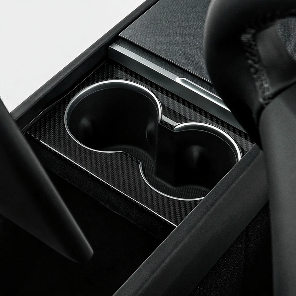Carbon Fiber Console Cup Holder Overlay Cover for Tesla Model 3 Highland/Model Y Juniper