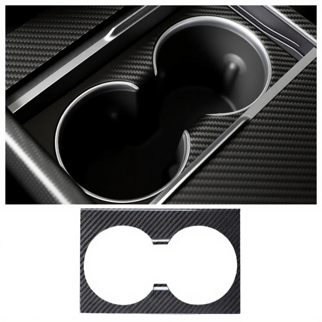 Carbon Fiber Console Cup Holder Overlay Cover for Tesla Model 3 Highland/Model Y Juniper Secondary image