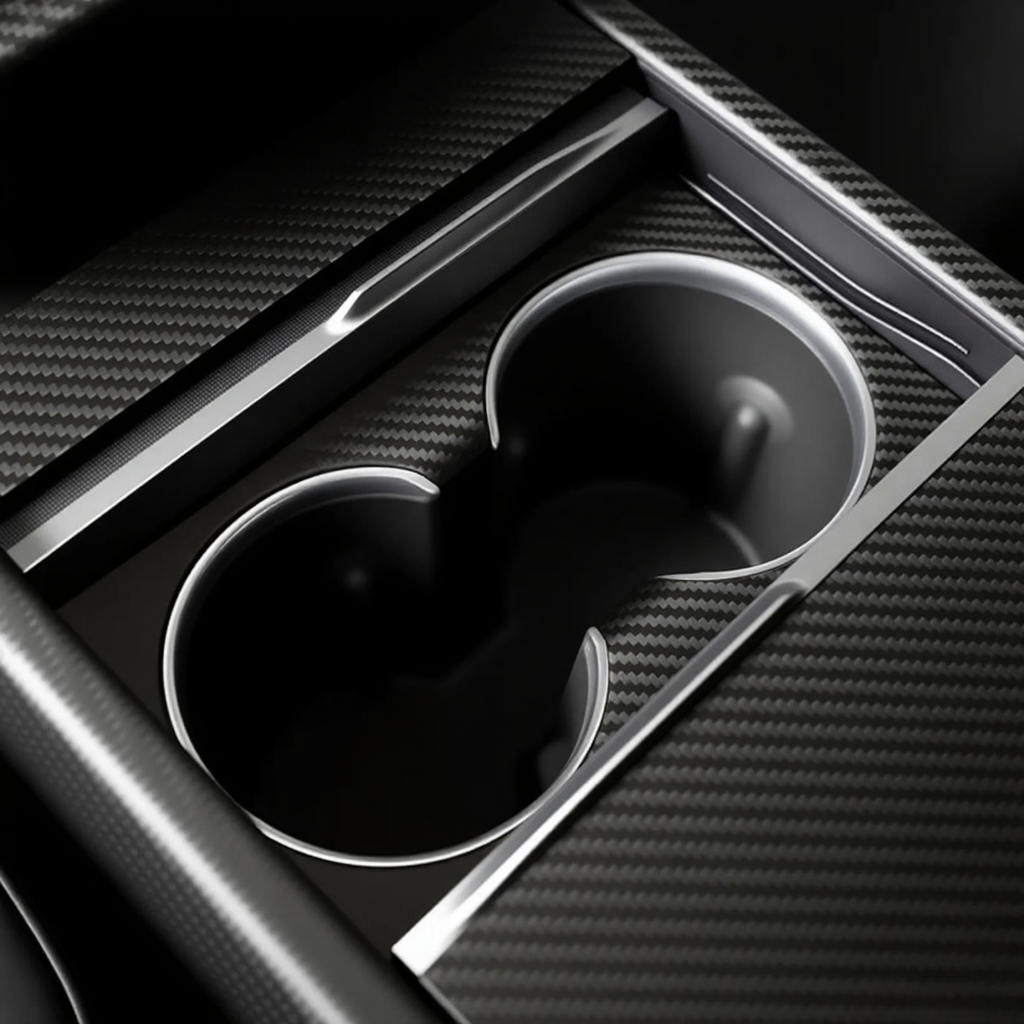 Carbon Fiber Console Cup Holder Overlay Cover for Tesla Model 3 Highland/Model Y Juniper