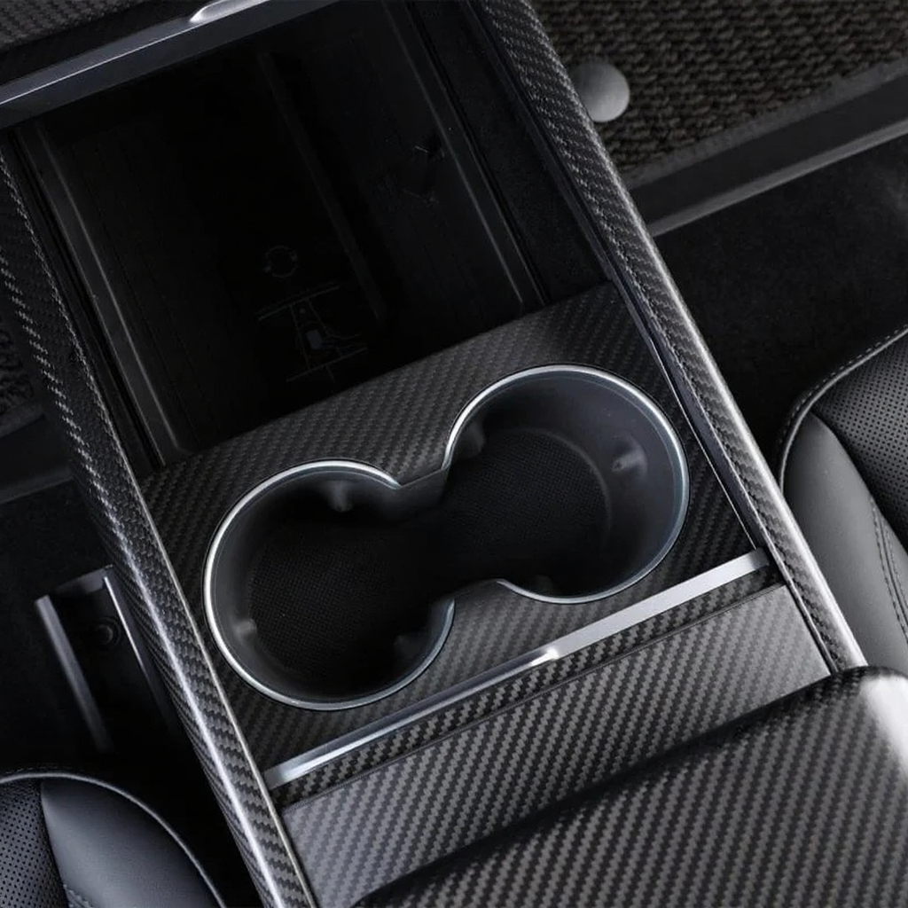 Carbon Fiber Console Cup Holder Overlay Cover for Tesla Model 3 Highland/Model Y Juniper