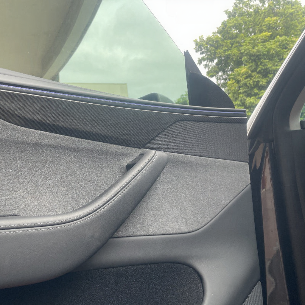Carbon Fiber Door Panel Covers Interior Trim for Tesla Model Y Juniper 2025+
