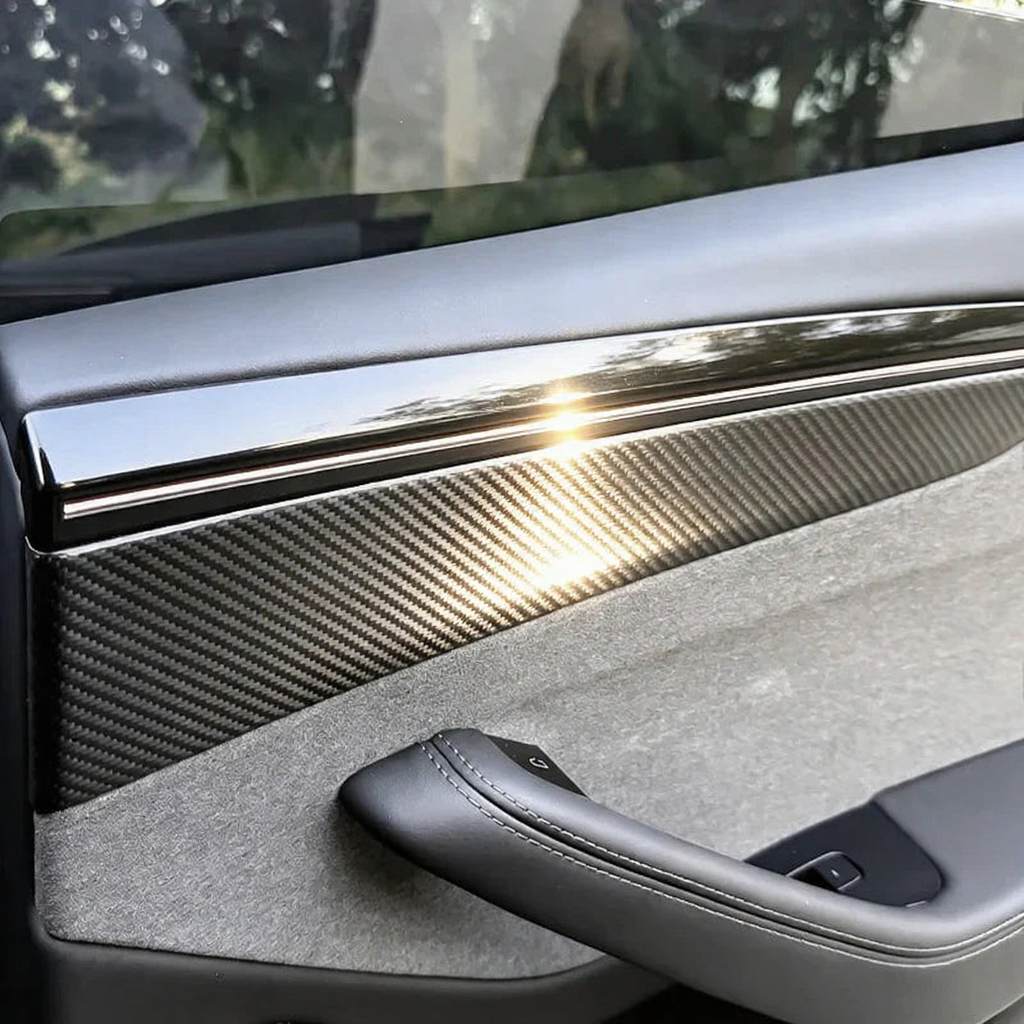 Carbon Fiber Door Panel Covers Interior Trim for Tesla Model Y Juniper 2025+