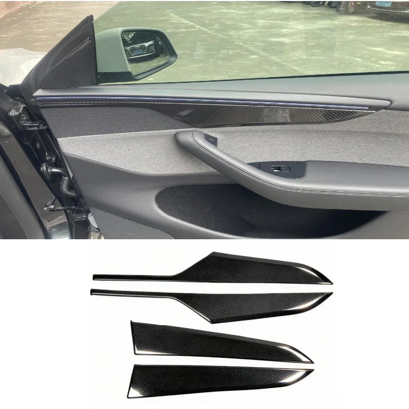 Carbon Fiber Door Panel Covers Interior Trim for Tesla Model Y Juniper 2025+