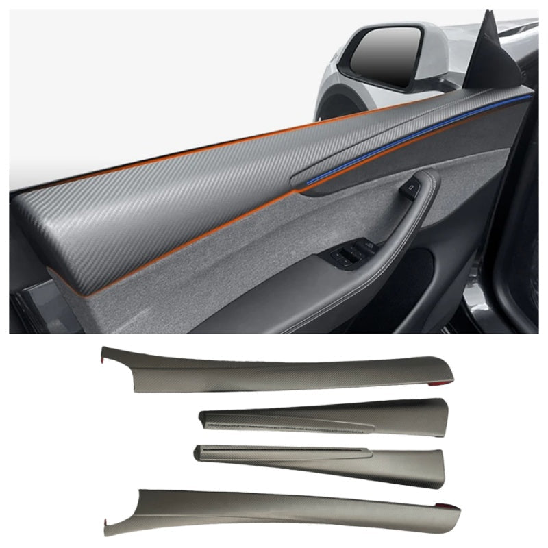Carbon Fiber Front & Rear Door Panel  Overlays for Tesla Model Y Juniper Main image