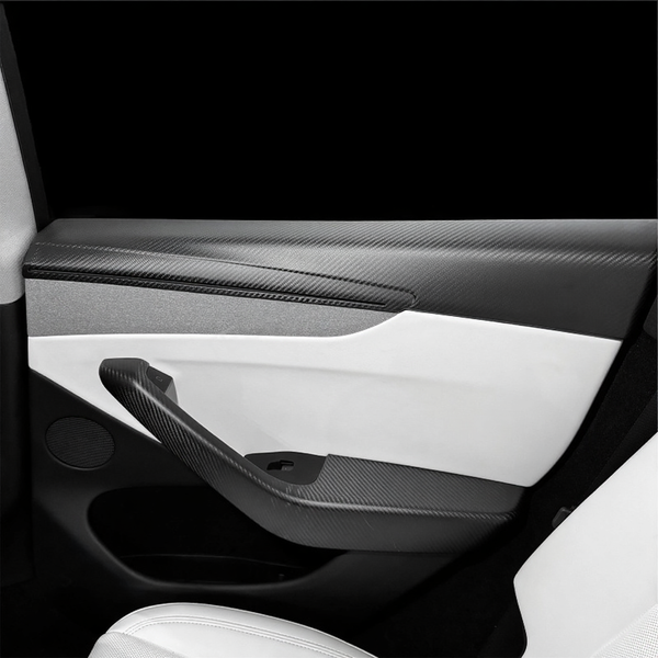 Carbon Fiber Front & Rear Door Panel  Overlays for Tesla Model Y Juniper