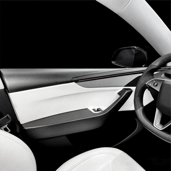 Carbon Fiber Front & Rear Door Panel  Overlays for Tesla Model Y Juniper