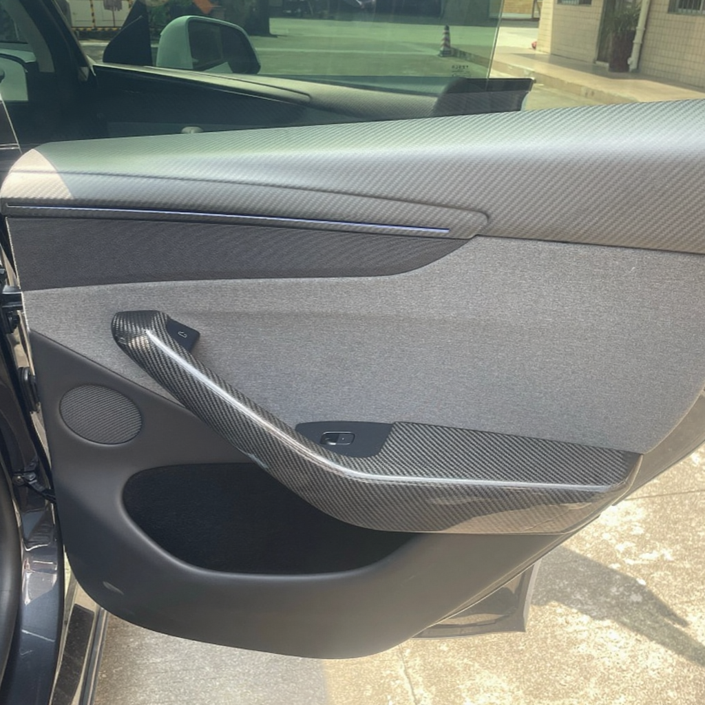 Carbon Fiber Front & Rear Door Panel  Overlays for Tesla Model Y Juniper