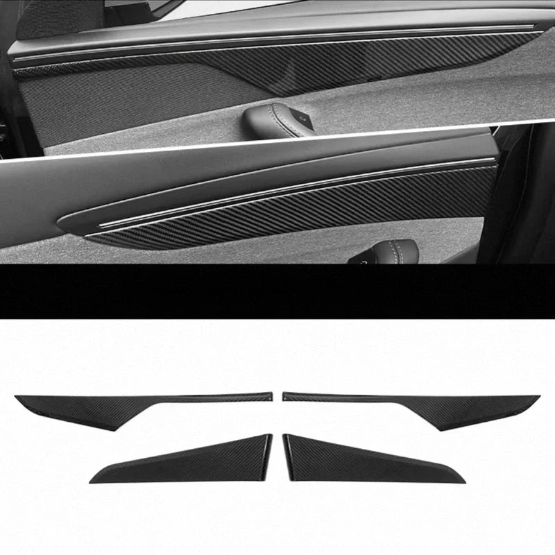 Carbon Fiber Front & Rear Door Panel Trim Covers for Tesla Model Y Juniper Main image