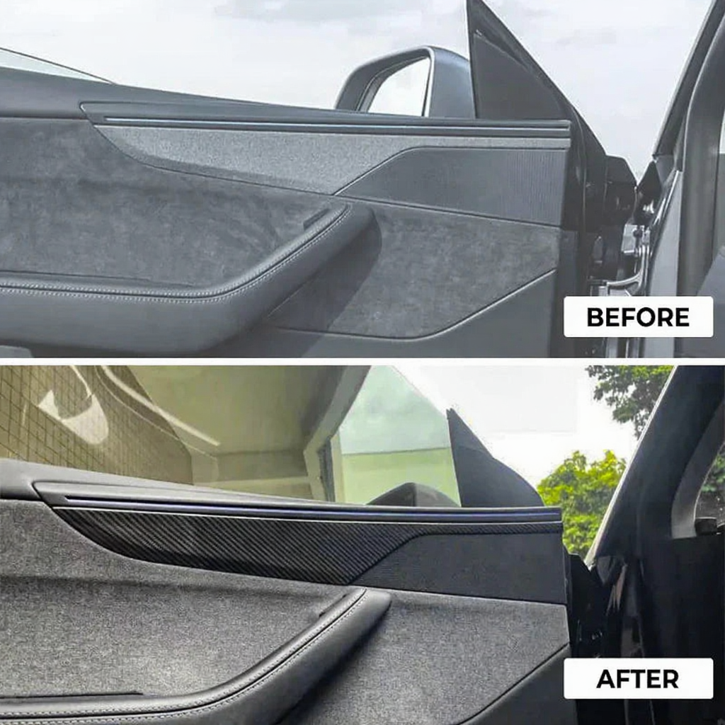 Carbon Fiber Front & Rear Door Panel Trim Covers for Tesla Model Y Juniper Secondary image