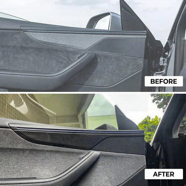 Carbon Fiber Front & Rear Door Panel Trim Covers for Tesla Model Y Juniper