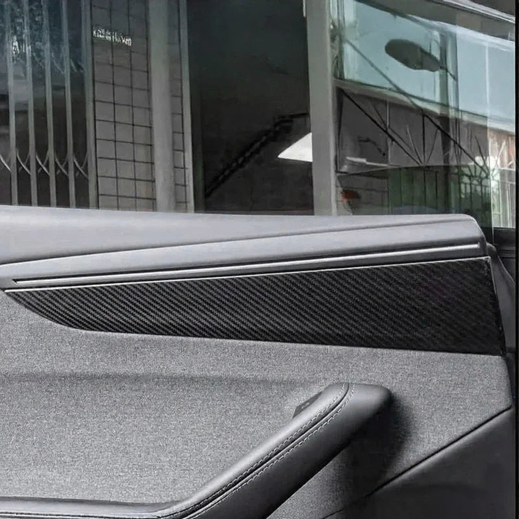 Carbon Fiber Front & Rear Door Panel Trim Covers for Tesla Model Y Juniper